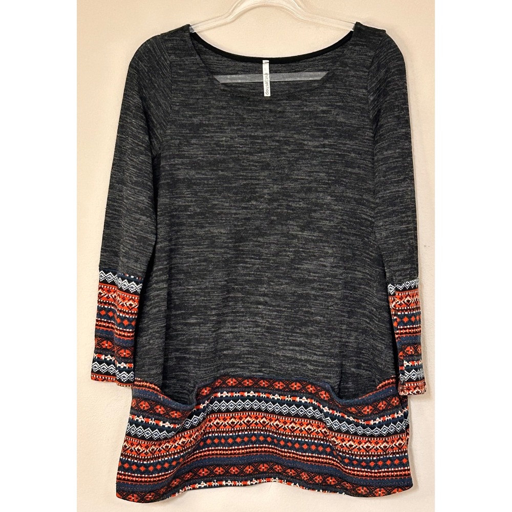 Mittoshop Womens Gray Marl Southwestern Print Tunic Top Pockets T6231 Size S